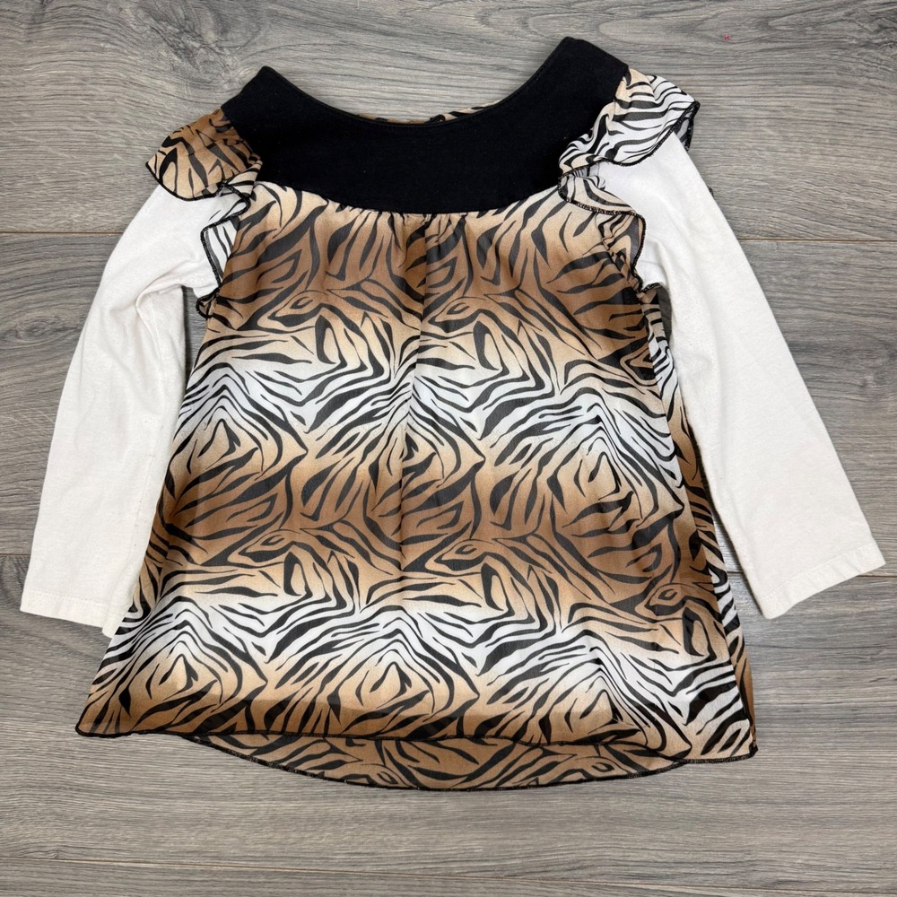 Hart Street Kids Girls 4T Tiger Animal Print Ruffle Long Sleeve Top‎ Brown White